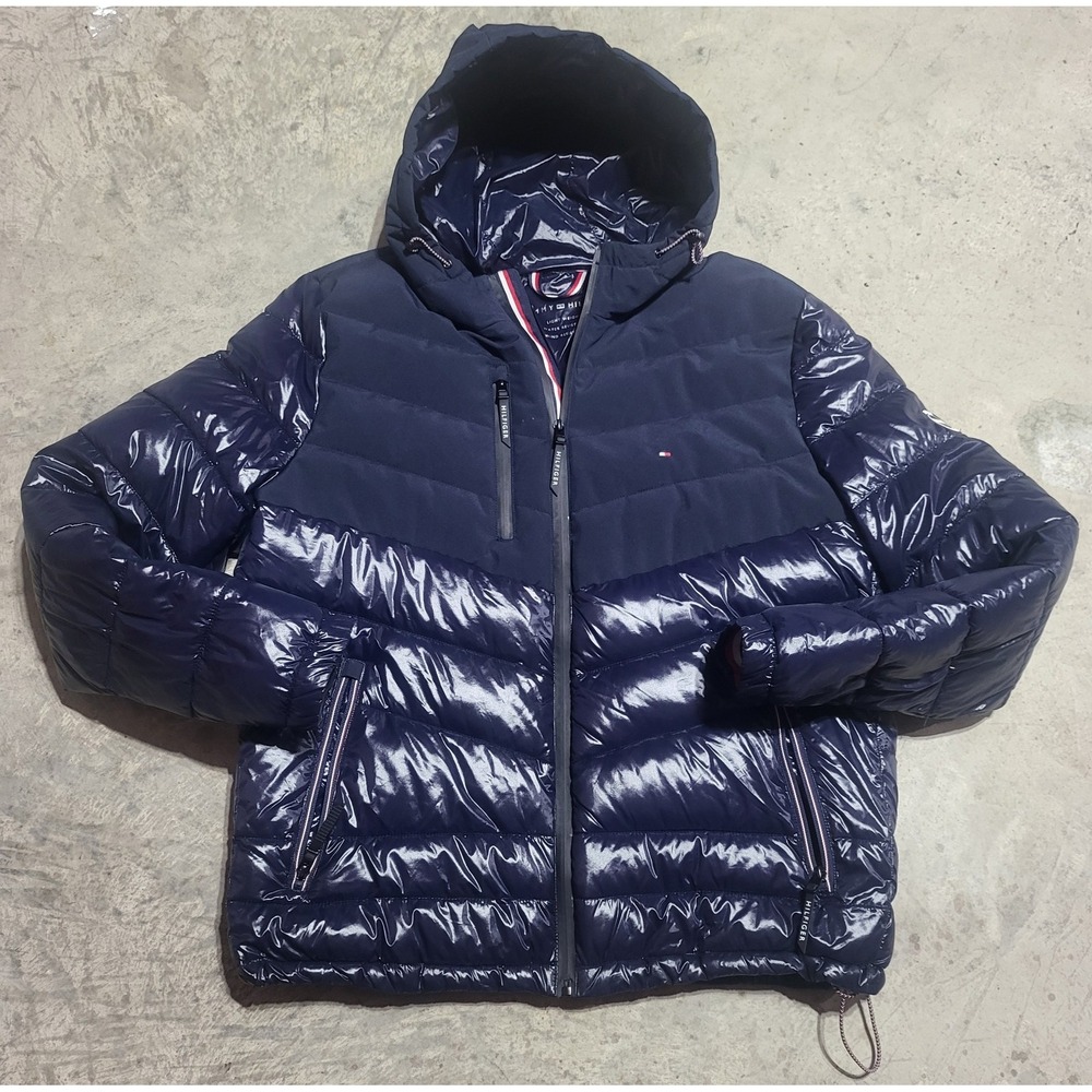 Mens Tommy Hilfiger Lightweight Water/Wind Resistant Puffer Coat Sz Large L Blue